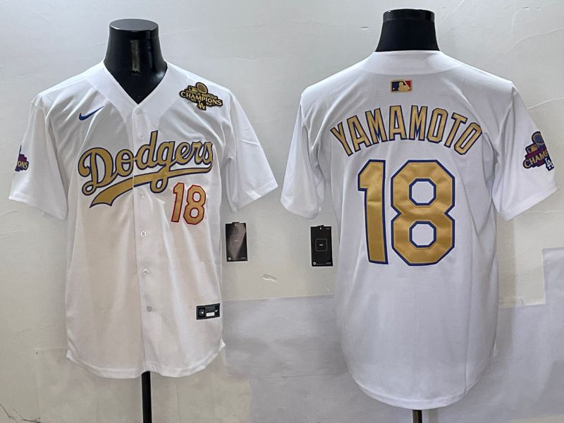 Men Los Angeles Dodgers #18 Yamamoto White Gold Game Nike 2025 MLB Jersey style 4292